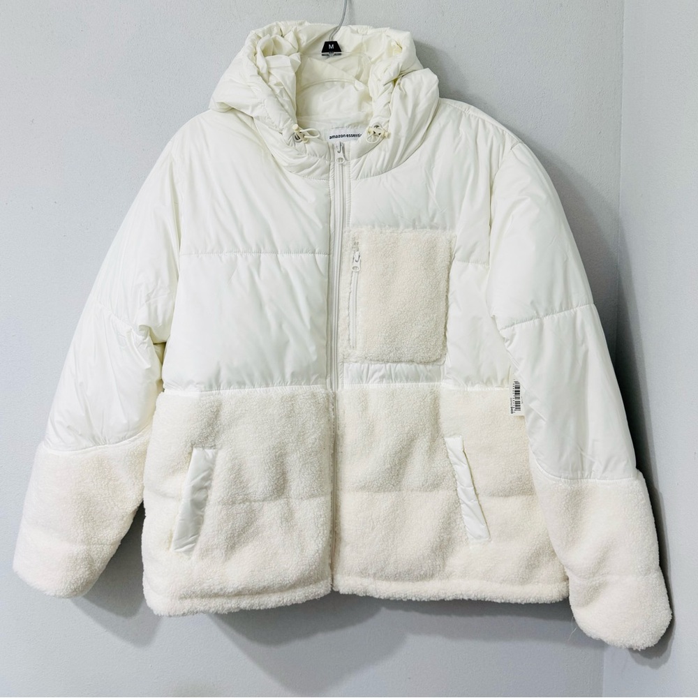 Amazon Essentials Hooded Sherpa Puffer Jacket Ivory XXL - Picture 3 of 16